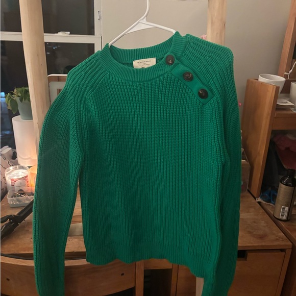 Sézane Darius Wool Cotton Sweater Jumper in Bright Green - Picture 2 of 4